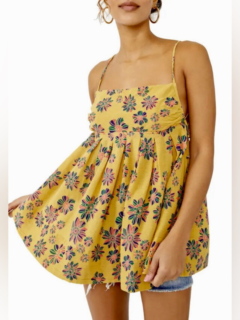 FREE PEOPLE Molly Tunic Gilded Combo-Size Medium-Babydoll Tie Strap Pullover NWT
